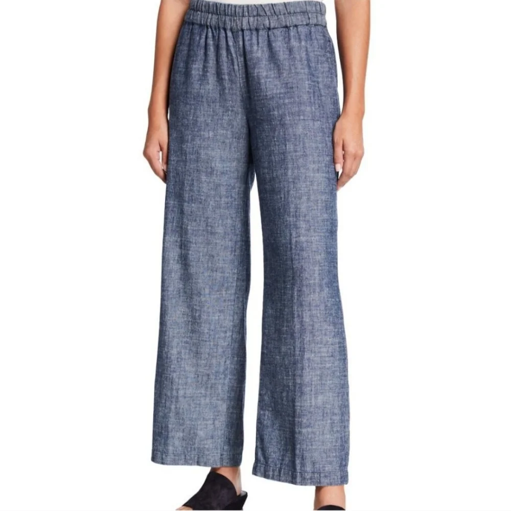 NWT Eileen Fisher Hemp Organic Cotton Chambray Straight Pants. Size XXS - Picture 2 of 10